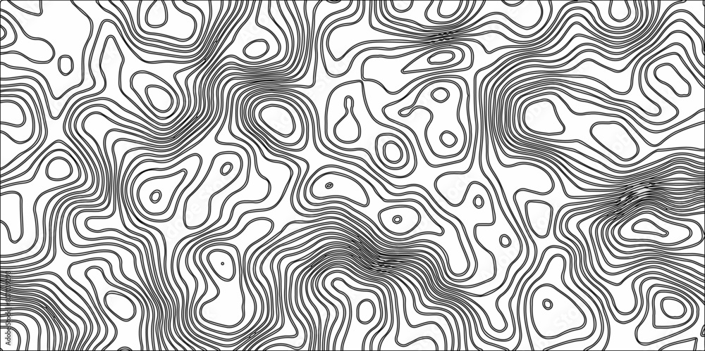 Poster abstract black and white line contour topography pattern. topographic map wave curve lines banner ba