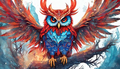 Fototapeta premium Magical Mythical Phoenix Owl