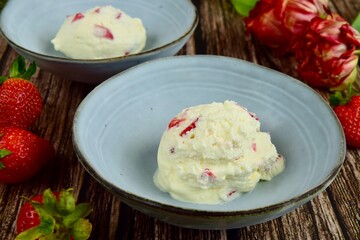 Scoop of vanilla strawberry ice cream