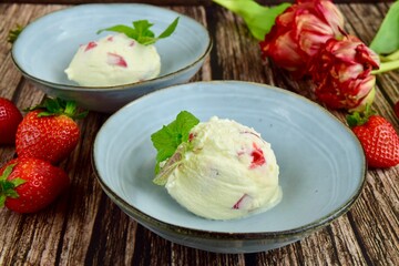 Scoop of vanilla strawberry ice cream