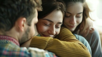 A Support Group Of Patients Hugs Each Other During A Therapy Session, Background HD For Designer        