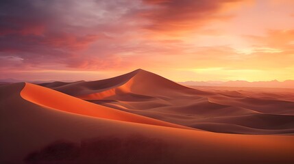 Beautiful panorama of sand dunes in the desert at sunset