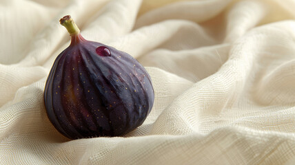 A fresh fig on a textured fabric.