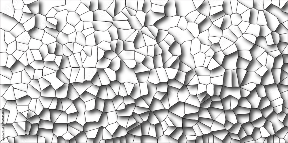 Poster Multicolor Broken Stained Glass Background with Black lines. 3d shapes Geometric Retro tiles pattern. Crystal Voronoi Diagram Background. 