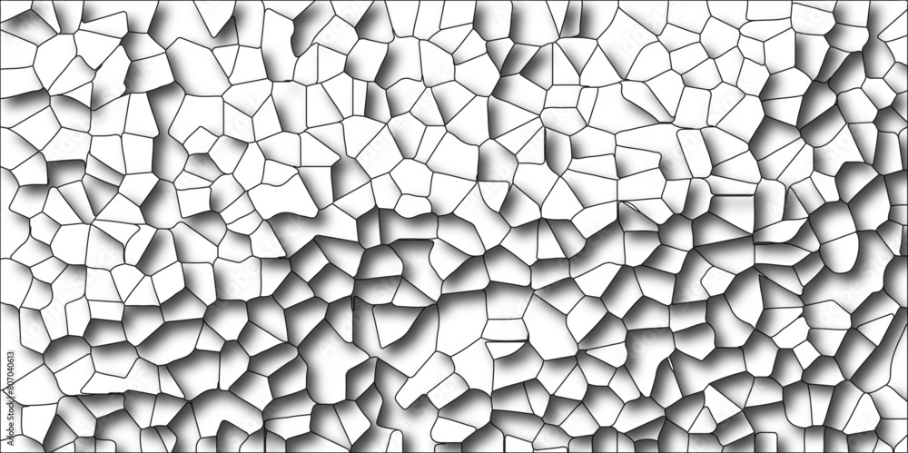 Poster Multicolor Broken Stained Glass Background with Black lines. 3d shapes Geometric Retro tiles pattern. Crystal Voronoi Diagram Background. 