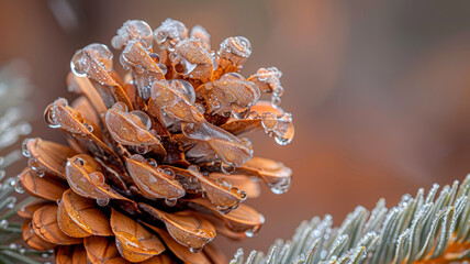 Fototapeta premium Closeup of a dew-covered pinecone.