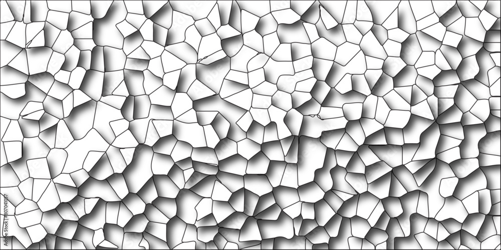 Poster Multicolor Broken Stained Glass Background with Black lines. 3d shapes Geometric Retro tiles pattern. Crystal Voronoi Diagram Background. 