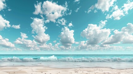 Obraz premium Beautiful empty tropical sea ocean beach with white clouds on blue sky background generative ai