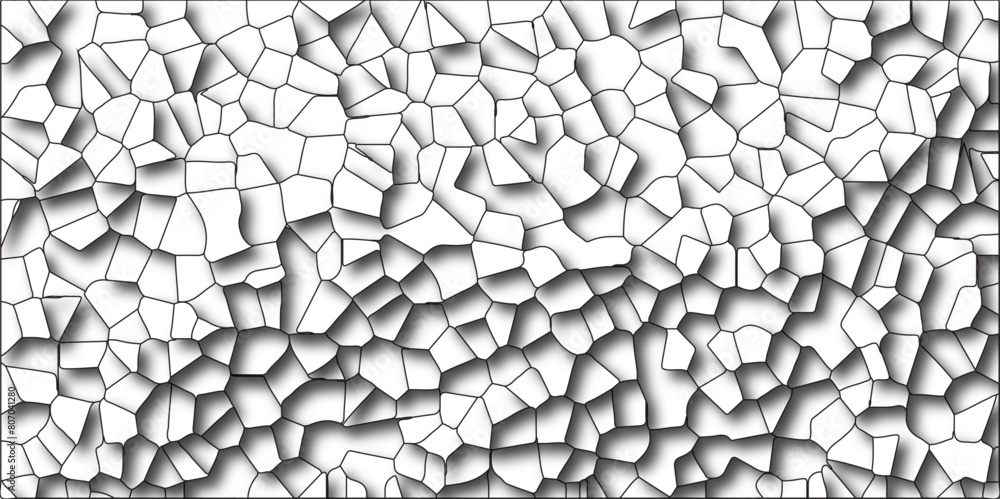 Poster Multicolor Broken Stained Glass Background with Black lines. 3d shapes Geometric Retro tiles pattern. Crystal Voronoi Diagram Background. 