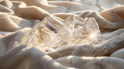 A clear crystal on a soft fabric
