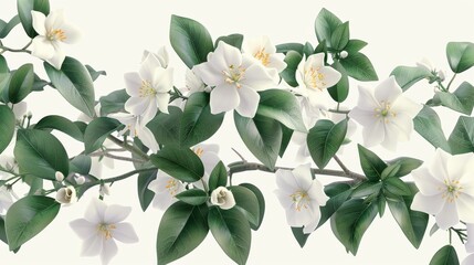 Fototapeta premium A white flower with green leaves is shown in the image