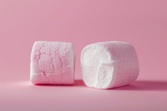 Colored marshmallow placed on pink background one beside another