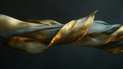 A golden, textured fabric wave against a dark background.