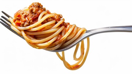 Spaghetti with bolognese sauce and fork generative ai