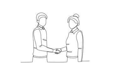 Single continuous line drawing of young Coworkers shaking hands. Business agreement celebration concept continuous line graphic draw design vector illustration