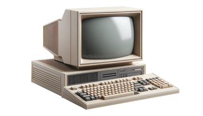 vintage computer isolated on white background