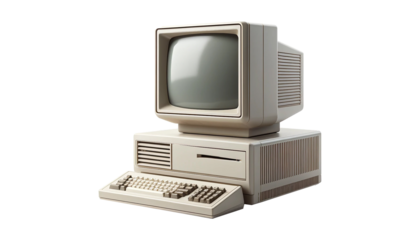 vintage computer isolated on white background
