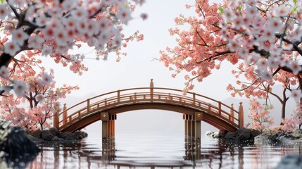Fototapeta premium The bridge is wooden and has a peaceful, serene atmosphere