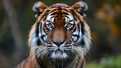 Fototapeta premium Closeup tiger head with vibrant colors wide eyes ideal for prints or wallpaper. Concept Wildlife Photography, Animal Portraits, Tiger Portrait, Vibrant Colors, Close-up Shot