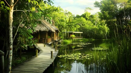 Fototapeta premium Eco-Tourism - Images promoting sustainable travel, eco-friendly lodges, and conservation activities.