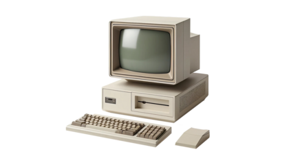 vintage computer isolated on white background