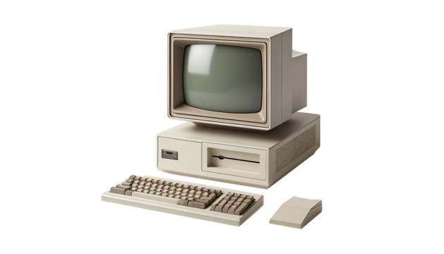 vintage computer isolated on white background