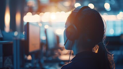 woman with headphones in the office generative ai