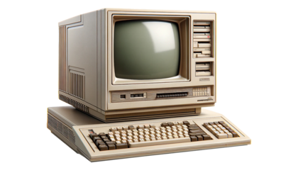 vintage computer isolated on white background