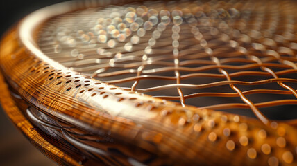 Close-up of a tennis racket strings