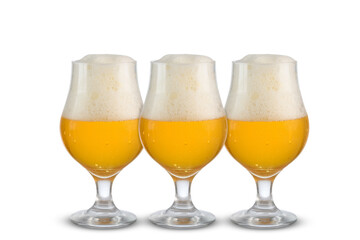 three glasses of beer, full glasses