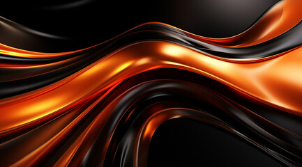 Abstract background of rich copper liquid metal with waves and stars, dark silver, and black colors