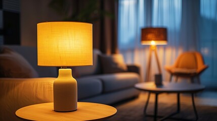 Cozy Evening Interior with Elegant Table Lamp and Soft Ambient Lighting in Modern Living Room