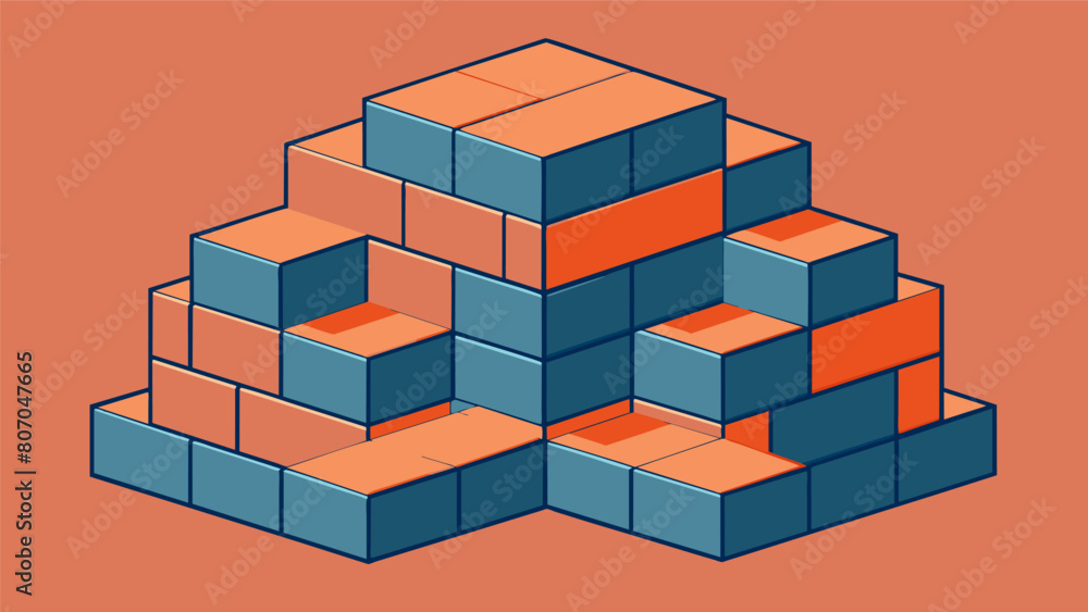Poster stacking of more interlocking concrete blocks on top of the first layer creating a sy and visually a