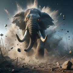 The giantt Elephant is angry destroying everything