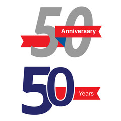 Cartel 50 aniversario sobre un fondo blanco aislado. Vista de frente y de cerca. Copy space