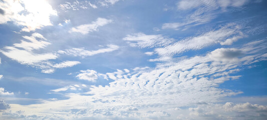 Summer blue sky cloud gradient light white background. Gloomy vivid cyan landscape in environment...