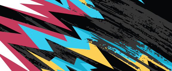 Colorful vector illustration abstract banner speed sport style with geometric. Graphic abstract stripe racing banner design for wrap vehicle, race car, rally, adventure and livery