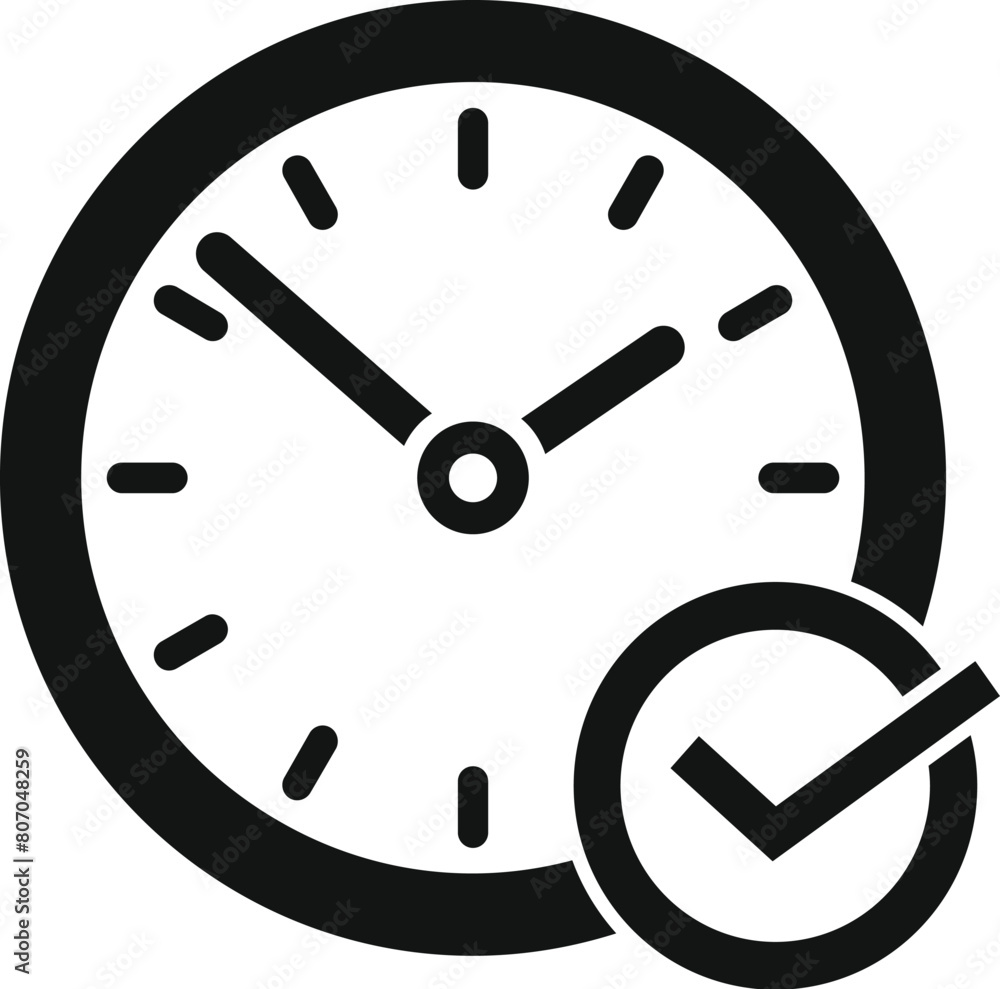 Poster approved time clock icon simple vector. success checkmark. button checklist