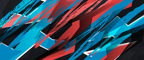 Red blue and black vector abstract speed sport banner. Graphic abstract stripe racing banner kit designs for wrap vehicle, race car, rally, adventure and livery