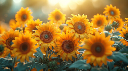 Sunflower Symphony: A Vector Bouquet Radiating Cheer, Each Blossom Stands Vibrantly Against a Serene White Canvas.
