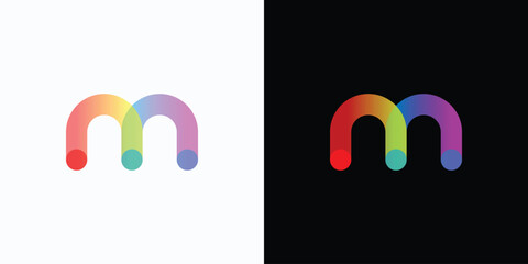 Curved rainbow color gradient initial M letter vector logo design with modern, simple, clean and abstract style.