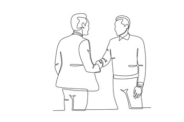 Single continuous line drawing of young Coworkers shaking hands. Business agreement celebration concept continuous line graphic draw design vector illustration