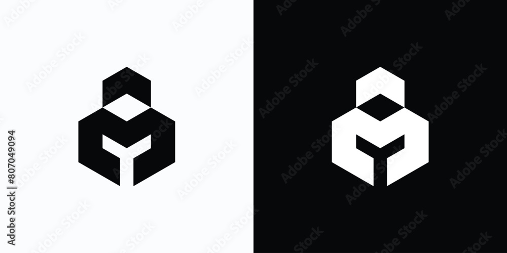 Poster vector logo design of initials letter m y and upward arrow geometric hexagon shape with modern, simp