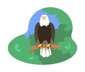 Perched eagle forest setting vector illustration