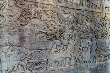 Bas relief in Bayon, Angkor, Cambodia