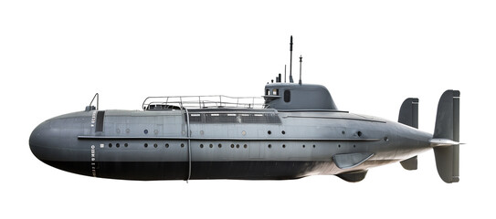 Submarine Side View Isolated on Transparent Background
