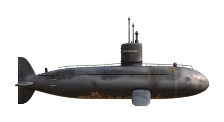 Submarine Side View Isolated on Transparent Background
