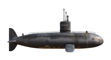 Submarine Side View Isolated on Transparent Background
