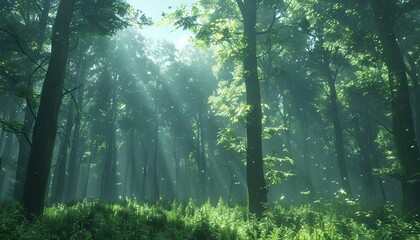 Fototapeta premium 3Drendered forest with carbon absorption stats, budget countdown integrated, naturalistic yet tech-enhanced