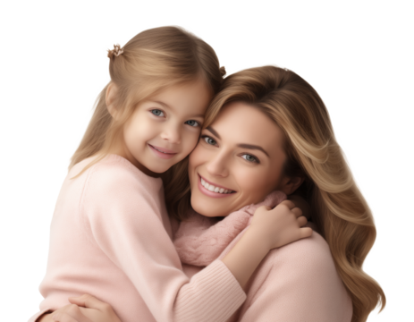 Mother and Daughter Hug Love for Mother's Day Isolated on Transparent Background
